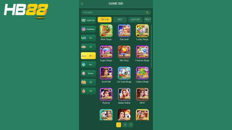 Đa dạng các trò chơi tại game bài hb88