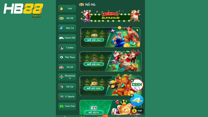 Nổ hũ là sản phẩm thế mạnh tại kho game cược HB88