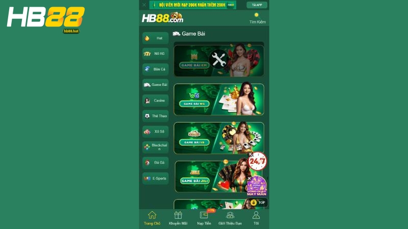 Sảnh game bài hb88 được đông đảo người chơi săn đón