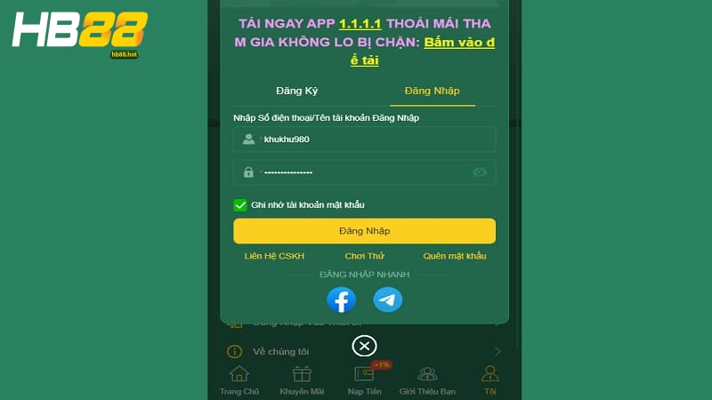 Thông tin login tài khoản HB88 đơn giản